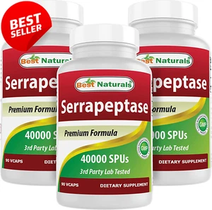 Serrapeptase 40,000 SPUs 90 Vcaps Pack of 3 Enzyme Supplement - Picture 1 of 12