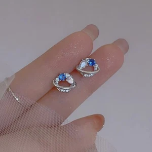 925 Sterling Silver Plated Cute Blue Planet CZ Stud Earrings Women Girl Gift - Picture 1 of 8