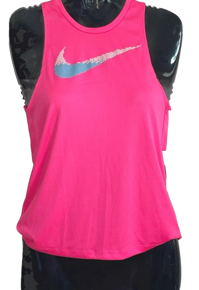 Nike Top Logo Dri-fit Split Mesh Back Running Tank Pink Sz XS 442