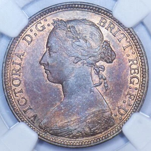 1891 Halfpenny (NGC MS 63 RB) - Victoria British Bronze Coin - Superb - Bild 1 von 4