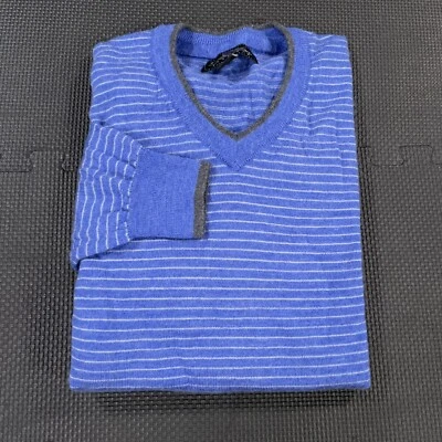 Suéter Kenneth Roberts Platino Cuello en V Para Hombre Grande Azul Rayas Lana Merino Foto 1 de 4