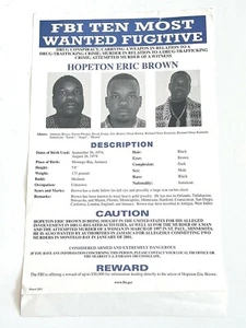 FBI Top Ten Most Wanted Original flüchtiges Poster Hopeton Eric Brown Verbrechensmord - Bild 1 von 6