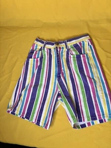 Vintage BonJour Denim Striped Jean Shorts Girls Size 10 1990s Colorful - Picture 1 of 8