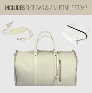 New! 2 In 1 Hanging Large Duffle Women’s Tote Bag Weekender Carry-On. Ivory - Picture 1 of 10