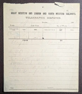 1908 GWR & LNWR Joint Rlys Stafford Station Telegraphic Dispatch - Picture 1 of 1