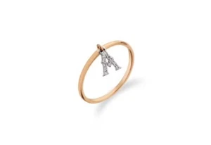 A - Z Name Initial Lab-Created CVD Diamond Dangle Style Ring 10K Two Tone Gold - Picture 1 of 7
