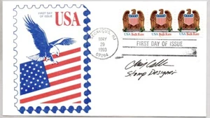 #2603 EAGLE & SHIELD COIL STAMP DESIGNER CHRIS CALLE SIGNED FDC - Picture 1 of 1