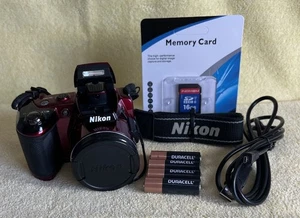Nikon Coolpix L120 14,1 MP 21x fotocamera digitale zoom - scheda SD 16 GB - rosso - pacchetto - - Foto 1 di 14
