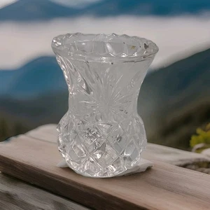 Vintage Cut Crystal Taper Candle Holder Miniature Bud Vase Sawtooth Rim - Picture 1 of 6