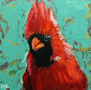 Cardinal #115 - 12x12" original Robin oil painting by Roz - Picture 1 of 1