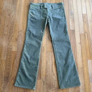 Diesel Industry Women's Corduroy Bootcut Pants Size 31 Green/Gray Italy Made - Picture 1 of 14