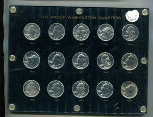 1950 - 1964 WASHINGTON SILVER QUARTER PROOF 15 COIN SET W/CAPITOL HOLDER 4685T - Picture 1 of 1