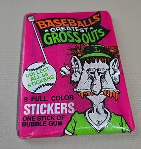 VTG 88 Leaf  Baseballs Greatest Gross Outs Trading Cards Stickers Wax Pack - Picture 1 of 10
