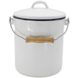 Krüger Poubelle Collecteur D'Ordure Seau 5 L Émail Blanc Noir Robuste - Imagen 1 de 4