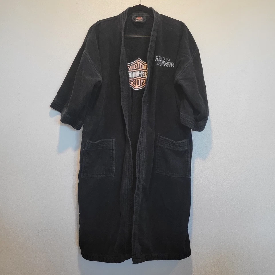 Bata de rizo de baño negra Harley Davidson con logotipo bordado 100 % algodón - talla única Foto 1 de 4