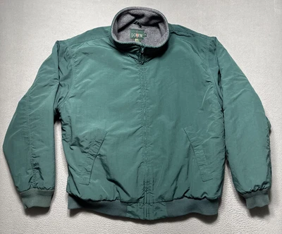 Vintage J Crew Oarsman Bomber Jacket Mens Sz XL Green Fleece Lined Nylon Outdoor - Image 1 of 4