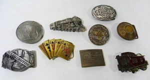 Vintage METAL BELT BUCKLE COLLECTION (Set of 9) TRAIN, Coin, CARDS, Celtic, FLAG - Picture 1 of 10