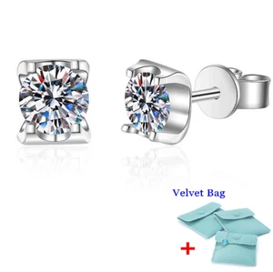 1Ct Real Moissanite Push Back Stud Earrings 925 Sterling Silver Ear Studs GRA - Picture 1 of 5