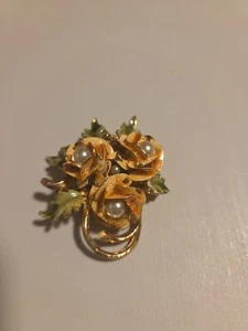 Vintage Blumen Brosche goldfarben Kunstperlen (7) - Bild 1 von 5