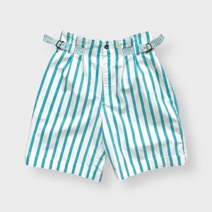 Vtg 90s Traverse Striped Belted Shorts, High Waisted Mom, Pockets Pleated 5/6 27 - Picture 1 of 6