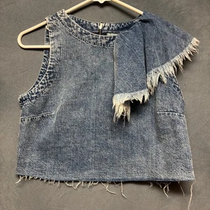 Blusa denim Zara Trafaluc asimmetrica retrò stile 80 spalla roccia donna media - Foto 1 di 10
