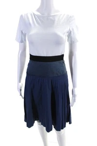Marc Jacobs Womens Pleated Knee Length A Line Skirt Medium Blue Black Size 4 - Picture 1 of 5