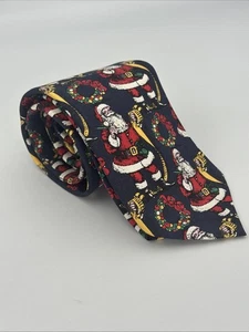 Cravatta vintage Ferrell Reed per James Davis in seta Babbo Natale Natale Made in USA - Foto 1 di 6
