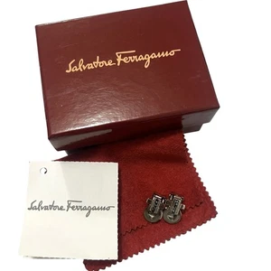 Salvatore Ferragamo Clip-on Earrings Gancini Logo Crystals Silver Authentic - Bild 1 von 6