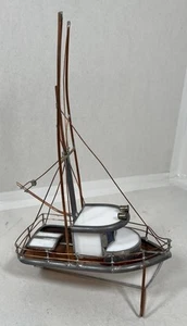 Vintage Stained Glass Tug Boat Copper With Tall Copper Mass. 11” T x 6” W - Picture 1 of 6