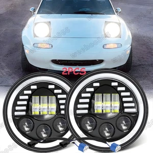 2x Faros LED redondos proyectores negros para Mazda Miata 1990-1997 7" Halo DRL - Imagen 1 de 11