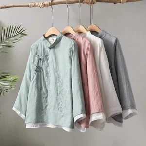 Retro Damen Frauen bestickt chinesischer Stil Tang Anzug dünne Hemden Hanfu Tops - Bild 1 von 12
