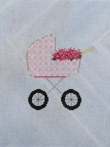 Stitch Style Baby Carriage Pink w SG (SS101) Needlepoint Canvas - Picture 1 of 2
