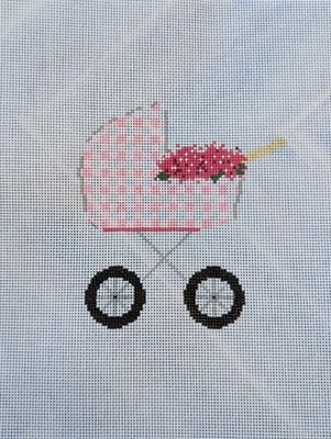 Stitch Style Baby Carriage Pink w SG (SS101) Needlepoint Canvas - Image 1 of 2