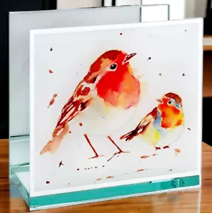 LOT DE 24 petits Robins en verre boîte et supports de lumière de thé scène d'hiver - Photo 1/7