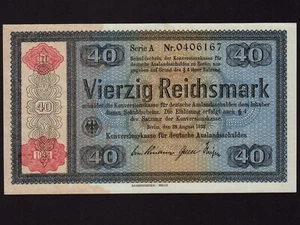 BRD:P-210,40 REICHSMARK,1934*WANDLUNGSFONDS FÜR G. AUSLANDSSCHULDEN* AU-UNC - Bild 1 von 2