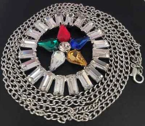 Masonic SILVER OES O.E.S Order Of the Eastern Star Charm Pendant Real Rhinestone - Picture 1 of 4