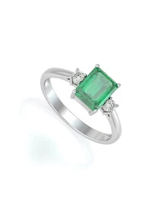 925 SILVER LAB CREATED EMERALD RING , EMERALD RING FOR WOMEN , SILVER RING - Picture 1 of 2