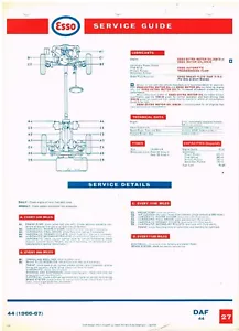 DAF 44 SALOON (1966-67) ORIGINAL ESSO MAINTENANCE & LUBRICATION CHART - Picture 1 of 1