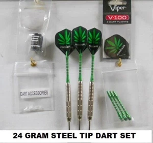 Darts GS-24 gram Steel Tip Dart Set with Aluminum Shafts & Pot Leaf Flights - Picture 1 of 7