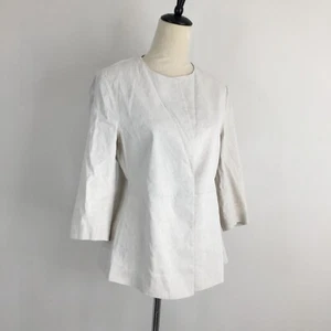 THEORY Womens sz 4 Natural Wash Linen Blend BRANEVE Hidden Button Blazer Jacket - Picture 1 of 10