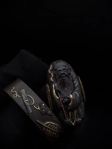 Espada japonesa patrón de longevidad Fuchi y Kashira, período Edo antiguo B047 - Imagen 1 de 16