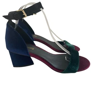 LuLaRoe Damen-Riemchensandalen Samt 8,5B marineblau burgunderrot Blockabsatz Knöchelriemen - Bild 1 von 11