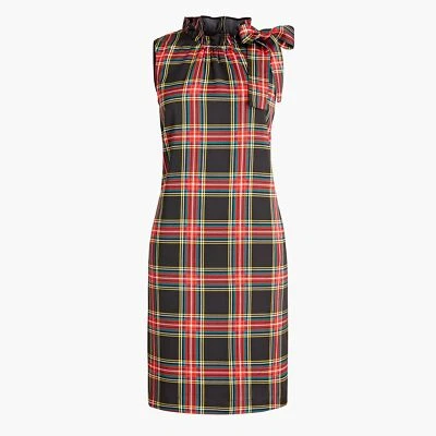 J Crew BL886 NWT Size 12 Trendy Stewart Plaid Sleeveless Bow-Neck Shift Dress - Image 1 of 4