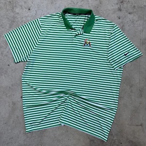 Nike Golf Polo Shirt Dri-FIT Striped Miami Marlins Logo Green XXL - Picture 1 of 8