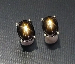 Pair 30 Ct Black Star Sapphire Gemstone Stud Earring Stirling silver Certified - Picture 1 of 3