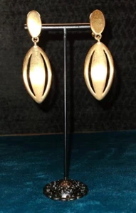 Vintage Signed Anne Klein Brushed Matte Gold Tone Clip On Drop Earrings, 2.75 in - Picture 1 of 5