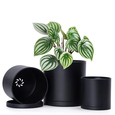 Juego de 3 macetas de plástico de 4 pulgadas 5 pulgadas y 6 pulgadas para plantas con drenaje H... Foto 1 de 4