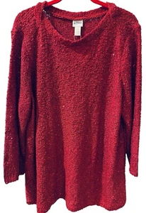 Chicos Red Sequin Shine Shirley Pullover Sweater, Sz XL Party Sparkle Comfy - Picture 1 of 6