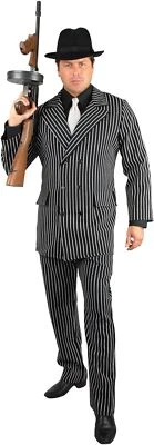 Gangster Suit 20's Pinstripe Black Fancy Dress Halloween Adult Costume 2 COLORS - Image 1 of 2