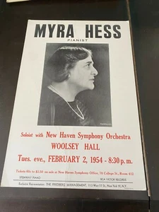 Myra Hess Cardboard Poster New Haven Symphony Woolsey Hall Feb. 2, 1954 18X12 - Picture 1 of 1